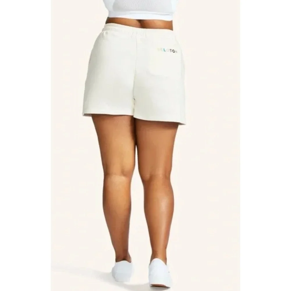 Peloton Cream Sweat Shorts Women's XXL Lounge Gym‎ Activewear Embroidered NWT$68